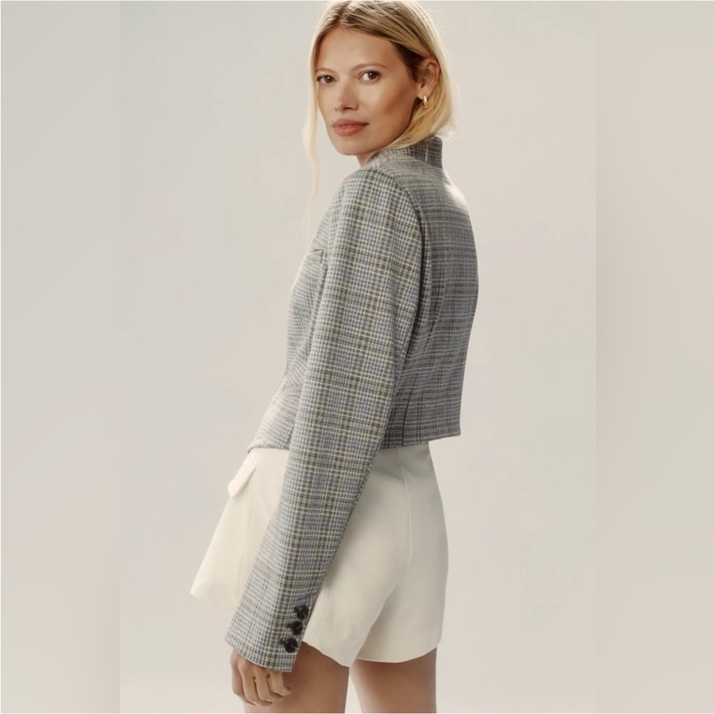 Anthropologie Tuxedo Cropped Blazer Houndstooth Sz 12 - Picture 4 of 9